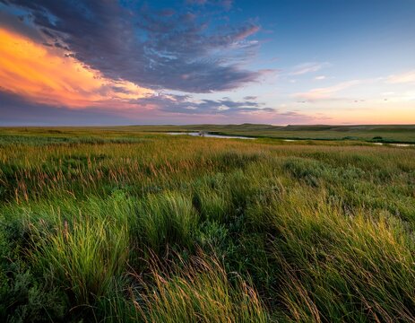 beautiful pre dawn summer photo of the vast kansas tallgrass prairie preserve