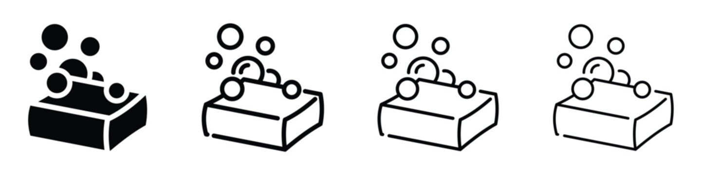 Set of soap bar icons with bubbles, representing cleaning and hygiene