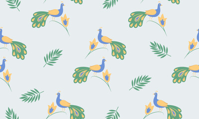 Fototapeta premium Peacock Floral Seamless Pattern