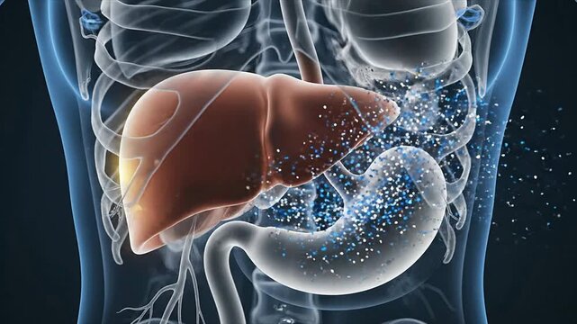 Detailed Anatomical Illustration of Human Liver and Stomach in the Digestive System for Medical and Health Awareness Content, Ideal for Educational Use
