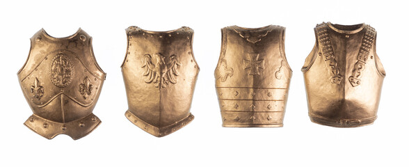 golden knight armor on a white isolated background	