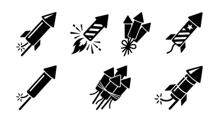 Fototapeta premium Collection of Firework Rocket Icons Vector Set Celebration Pyrotechnics