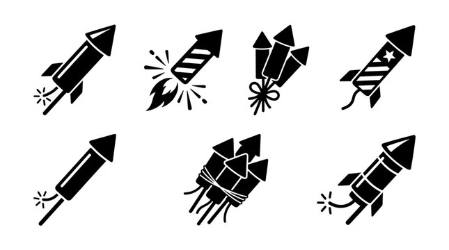 Collection of Firework Rocket Icons Vector Set Celebration Pyrotechnics
