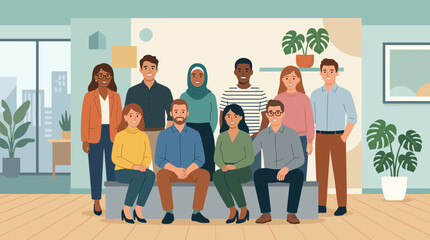Fototapeta premium Diverse group of professionals in a modern office setting representing teamwork and collaboration