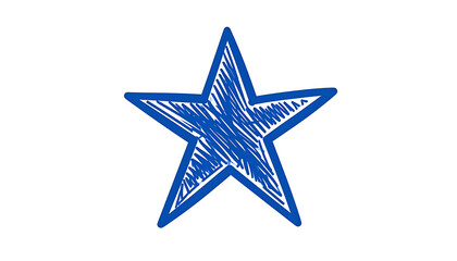 Obraz premium Hand drawn blue star icon, simple scribble outline of a five-pointed star on white, graphic element for design