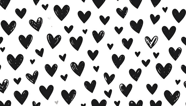 Hand-drawn black heart pattern on a white background, simple, cute, romantic, Valentine's Day, love concept
