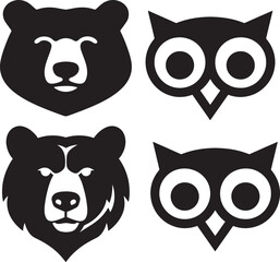Fototapeta premium Black silhouettes of bear and owl faces