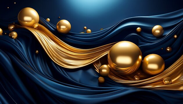 golden spheres a mesmerizing display of golden spheres floating above rippling dark blue fabric creating an abstract sense of luxury and sophistication