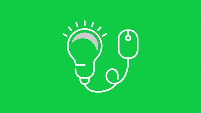 Animated creative light bulb and computer mouse icon representing digital ideas and innovation.
