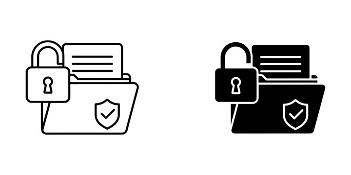 Secure folder data protection and encryption vector icon set with security