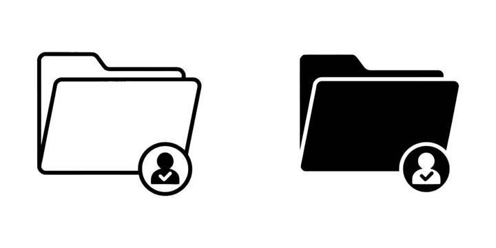 User personal folder access icon set with verified checkmark management