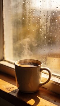 cup of coffee on the window