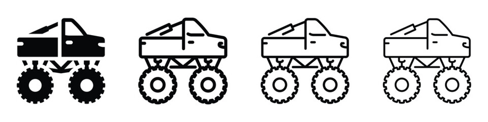 Collection of monster truck icons in solid and outline styles for design © LOBSTER LARRY