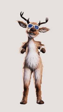 Funny Dancing Reindeer in Sunglasses on White Background &ndash; 4K 60fps 3D Animation