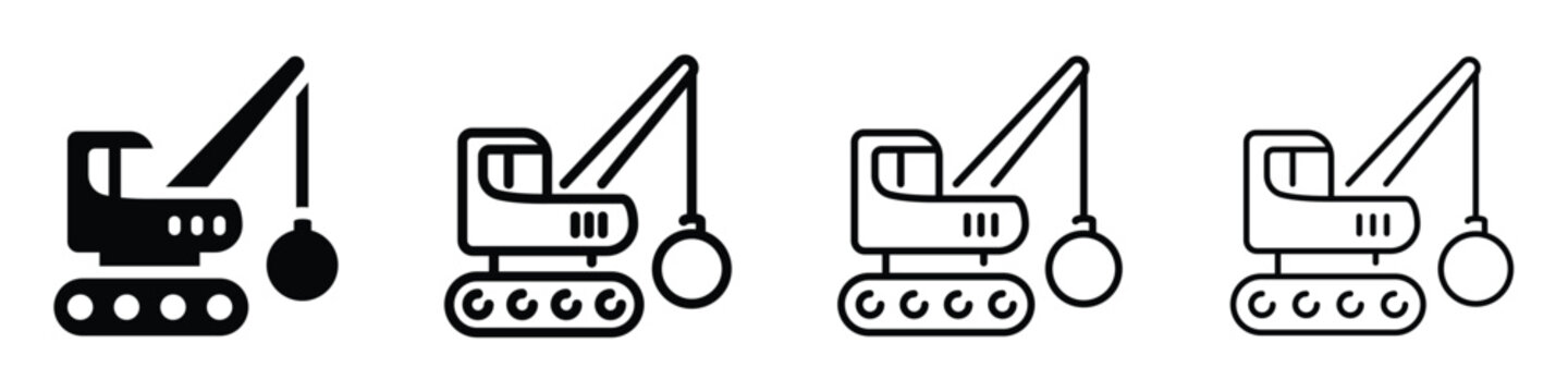 Set of demolition ball icons showing different styles of construction equipment