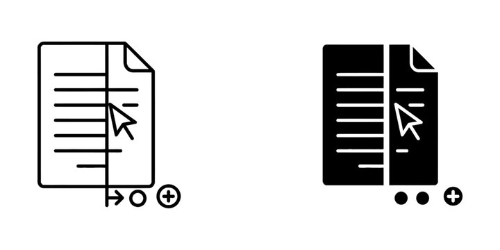 Document split and selection icon set for file management with document