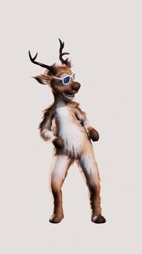Funny Dancing Reindeer in Sunglasses on White Background &ndash; 4K 60fps 3D Animation