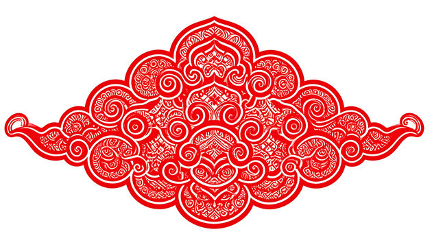 Intricate red ornate cloud motif, decorative oriental pattern, auspicious symbol, traditional design element
