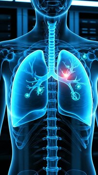 Detailed Digital Visualization Of Human Lungs Examining Respiratory Health And Medical Conditions Related To Lung Cancer In Stunning Blue Projection