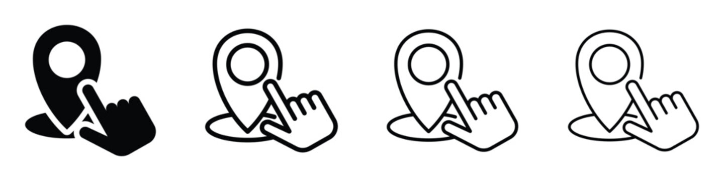 Location pin with a hand cursor indicating a click action