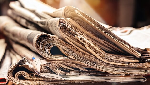 pile of old newspapers selective focus