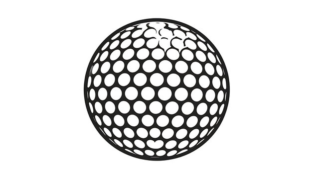 Isolated golf ball in black and white outline with dimple pattern, simple sports equipment illustration
