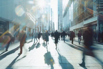 business people walking in modern city, crowd with motion blur, urban city life with office buildings © Song_about_summer