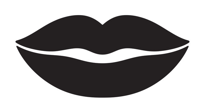Black Lips Silhouette Against White Background Minimalist Shape