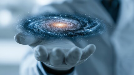 Obraz premium A scientist holding a galaxy.