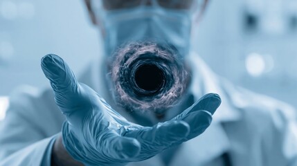 Obraz premium A scientist holding a black hole.