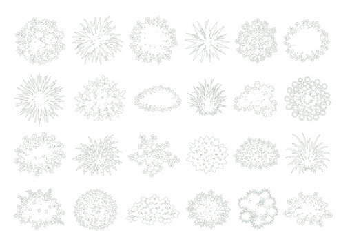 Top View Tree and Hedge Mass Symbol Collection Outline Vector for Architectural Landscape Site Plans and Garden Design