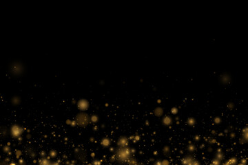 Gold bokeh lights shimmer softly in transparent space. Warm reflections enhance festive luxury style. Elegant abstract glow for design work. © dedstock