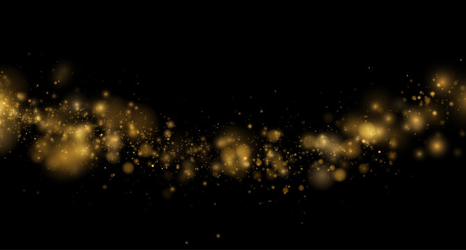 Soft glowing gold dust spreads across a transparent abstract background. Subtle sparkles bring elegance and cinematic festive lighting effect.