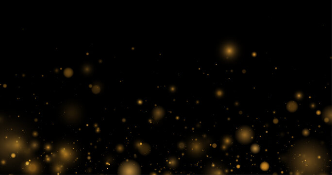 Golden glitter dust flows gently across a dark transparent space. Soft glowing particles create a luxurious festive atmosphere. Elegant abstract design.