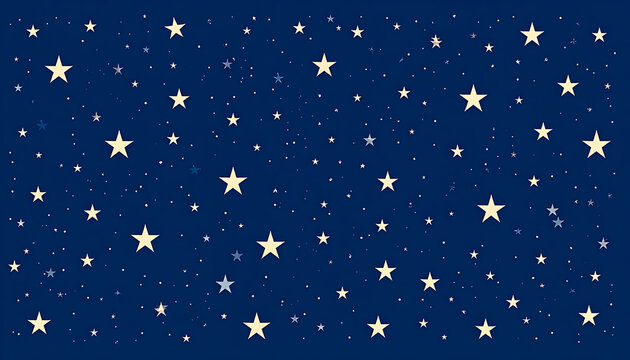 Night sky pattern with various sized stars and dots, celestial, dark blue background, space theme, good for fabric or wallpaper