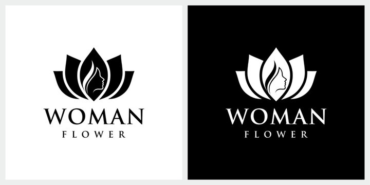 Beauty elegant lotus flower plant for pretty woman face head or natural cosmetic care logo design
