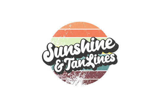 Sunshine and Tan Lines Retro distressed vintage sunset for summer apparel Sublimation Design