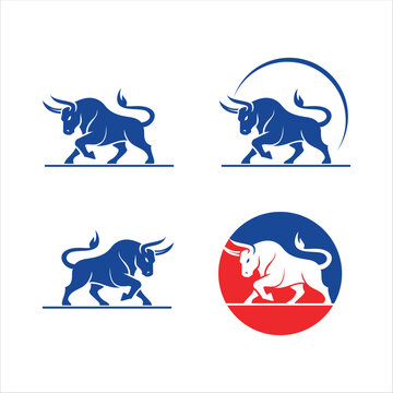 Minimalist bull logo vector featuring a strong stylized bull head with clean bold lines, symbolizing power, determination, strength, and confidence, isolated on white background.