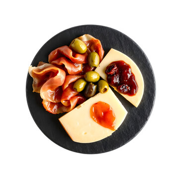 Assorted Spanish tapas small plates including patatas bravas, olives, chorizo, and manchego cheese