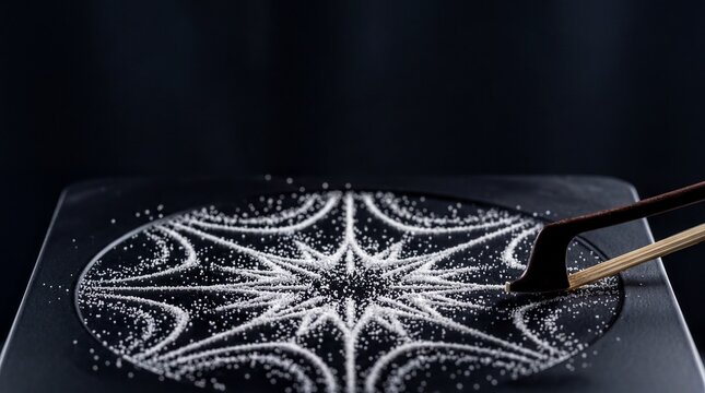 sound wave patterns, a chladni plate covered with salt displays intricate patterns from sound vibrations