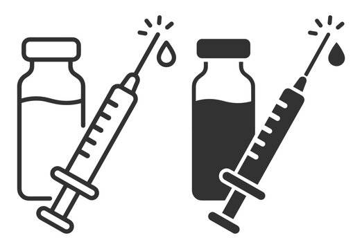 vaccine vial and syringe icons medical injection healthcare symbols on transparent background