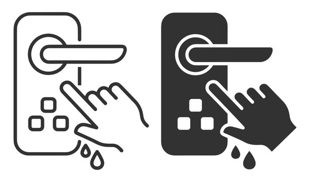 hand pressing keypad lock icon with water drops vector illustration on transparent background