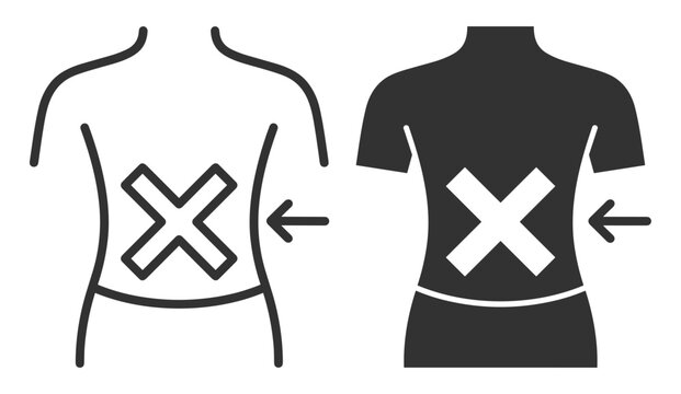 female torso waist shape slimming icon set with arrows and cross on transparent background