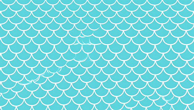 Repeating pattern of teal fish scales with white outlines, seamless texture for aquatic themes, fantasy, or marine backgrounds