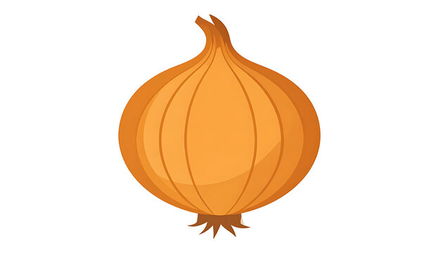 Pixel art of a whole yellow onion with roots and stem, isolated on white