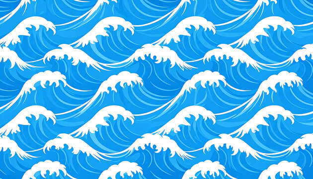 Pixel art pattern of blue ocean waves with white foam crests, seamless design, retro gaming style