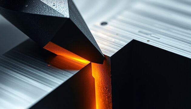 Extreme macro of a glowing hot titanium shaving cut by a carbide milling bit.