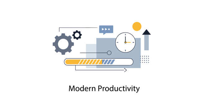 Modern Productivity Concept with Progress Bar Gears and Clock Illustration Vector
