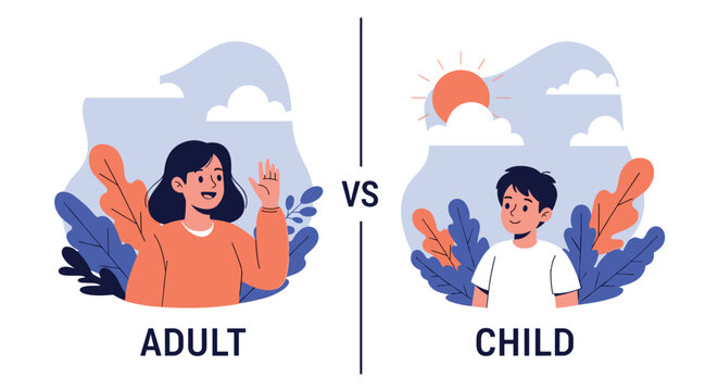 Comparison between an adult woman and a young child highlighting the different stages of human growth.