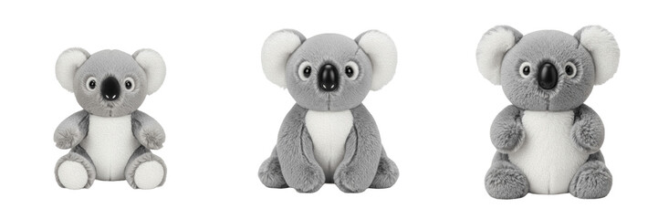 Cute Grey Stuffed Koala Bear Plush Toy Set Isolated on Transparent PNG Background Adorable Soft Animal Doll Childhood Playroom Nursery Decor Asset © Zra